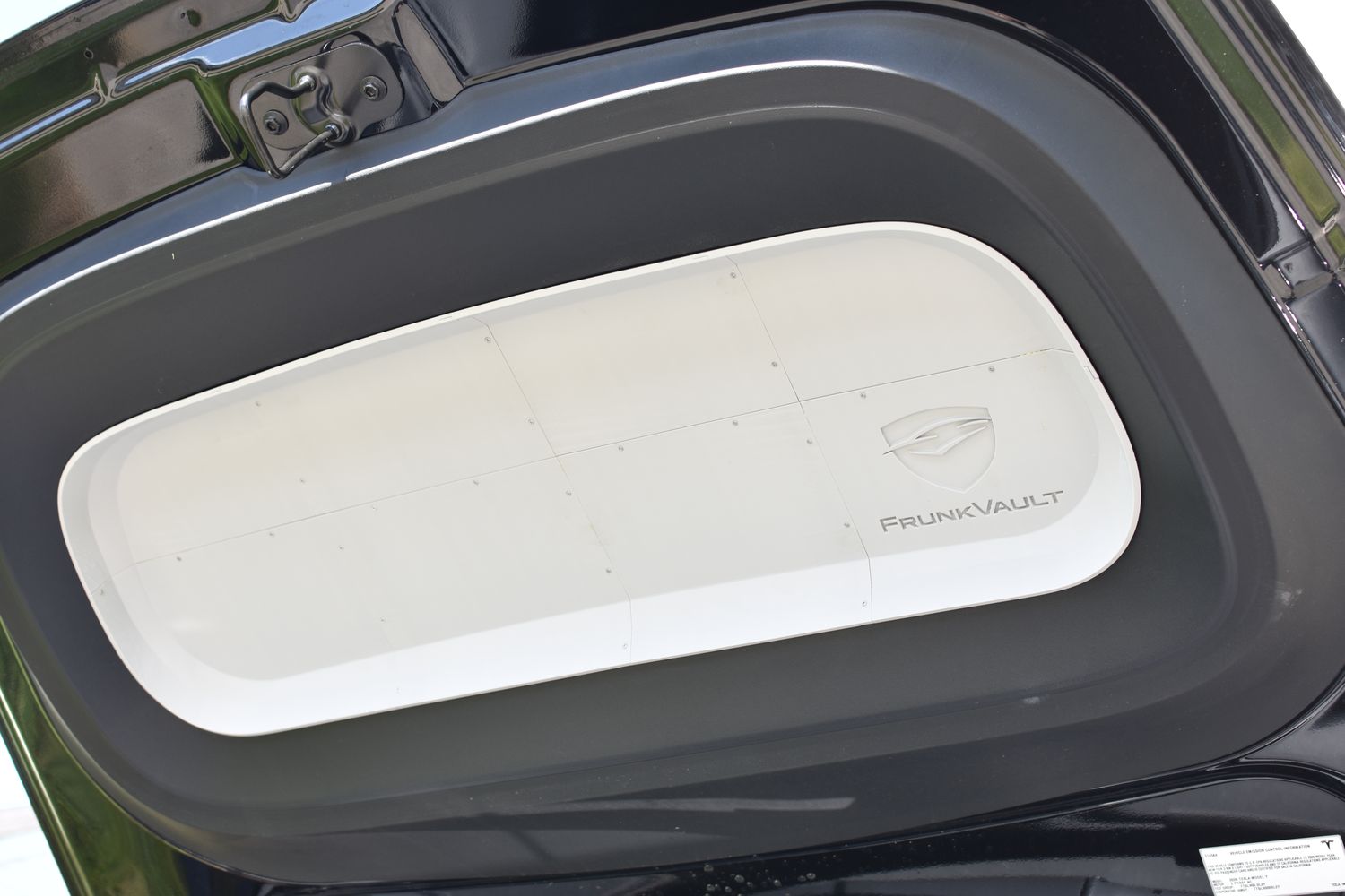 Lunar Stone finish — FrunkVault glass-fiber frunk armor for Tesla Model Y